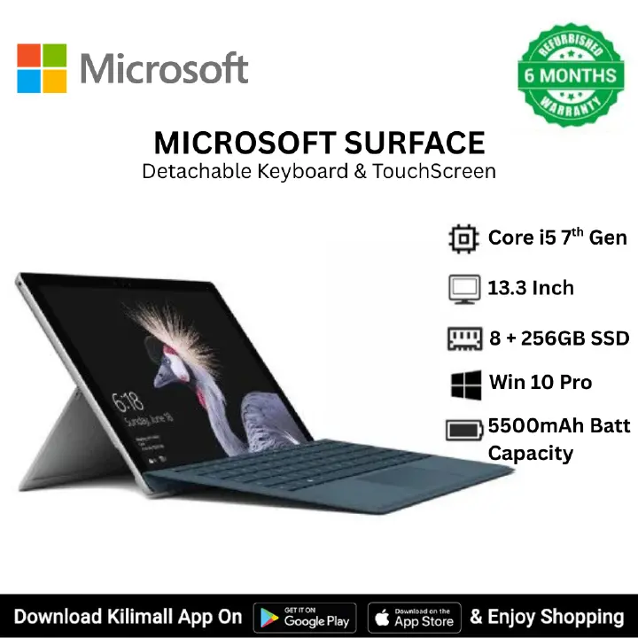 Refurbished Microsoft Surface Pro 2-in-1 Convertible Laptop Intel Core i5 8GB RAM 256GB SSD 13.3 inch Touchscreen Windows 10 pro Detachable Business Laptop High Performance Backlit