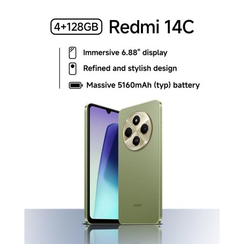 [New Arrival] Xiaomi Redmi 14C 128GB ROM+4GB RAM 6.88" 120Hz Display 50MP+13MP Camera 5160mAh Battery MTK Helio G81 Ultra Processor Corning Gorilla Glass 3 Fingerprint Unlock Smart Phone