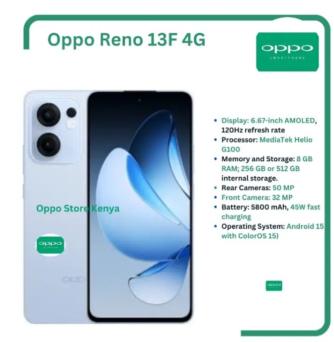 [New Launch] Oppo Reno 13F 8GB+256GB 6.67 Inches AMOLED 120Hz Display 50MP+32MP Front and Back Camera 5800mAh Battery 45W Fast Charge IP69 Dust Water Pressure Resistant Smart Phone