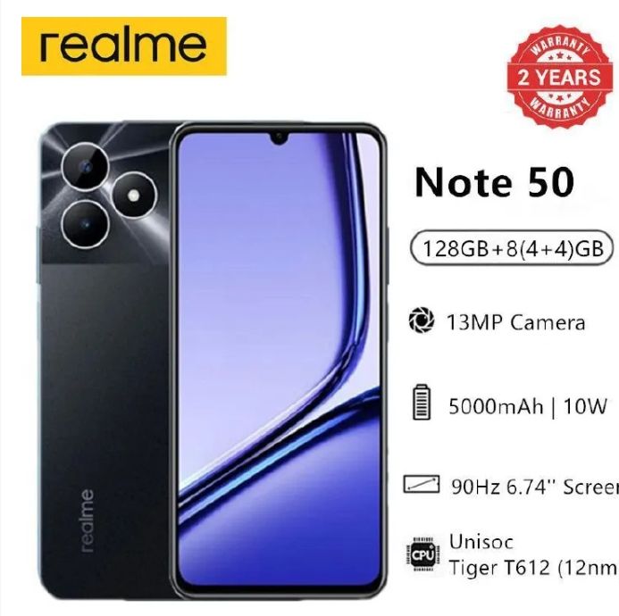 [New Arrival] Realme Note 50 256GB+8GB RAM 6.74" 90Hz Display 13MP+5MP Cameras Dual SIM IP54 Dust/Water Resistant 5000mAh Battery Fast Charge MicroSD Support Android Smart Phone