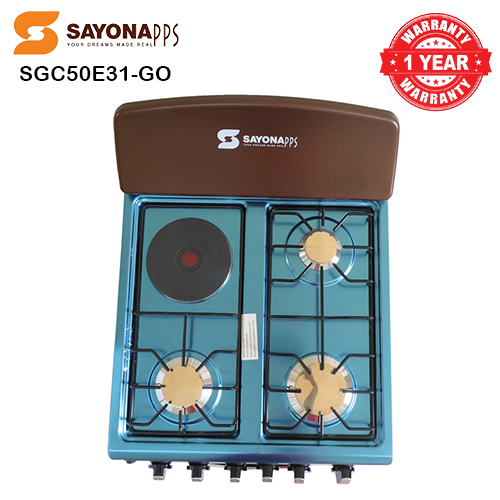 New Arrival Sayona SGC 50E31-GO Free Standing Gas Cooker, 50*55 Size with Gas oven 3 gas burners and 1 electric plate Standing Gas Cookers