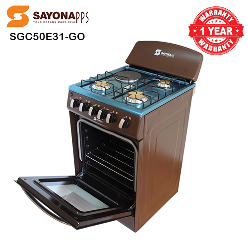 New Arrival Sayona SGC 50E31-GO Free Standing Gas Cooker, 50*55 Size with Gas oven 3 gas burners and 1 electric plate Standing Gas Cookers