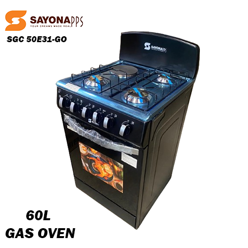 New Arrival Sayona SGC 50E31-GO Free Standing Gas Cooker, 50*55 Size with Gas oven 3 gas burners and 1 electric plate Standing Gas Cookers