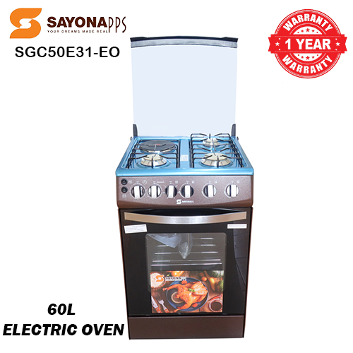 New Arrival Sayona SGC 50E31-EO Free Standing Gas Cooker, 50*55 Size with Electric oven 3 gas burners and 1 electric plate Standing Gas Cookers