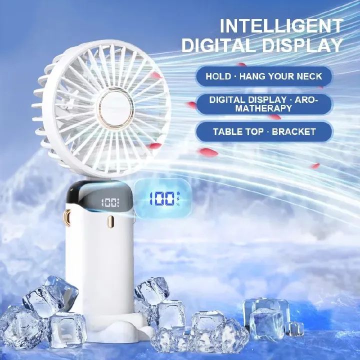 Handheld fan usb mini portable rechargeable small fan digital display folding aromatherapy small electric fan
