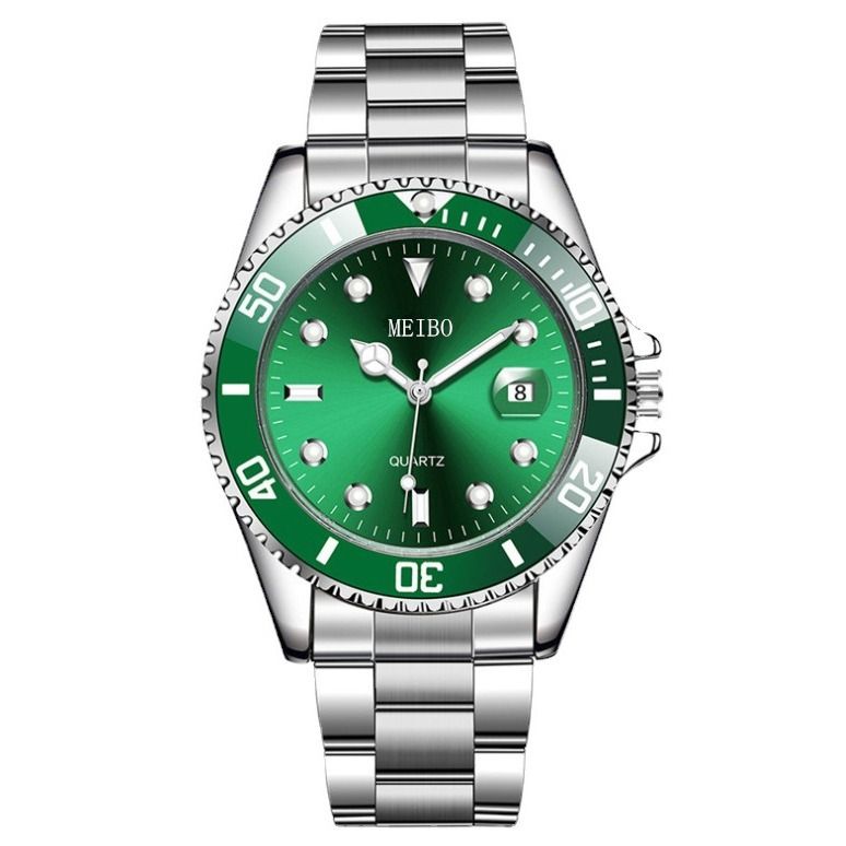 Magnifying glass calendar men's watch large disc, water ghost green watch trendy fashion quartz watch