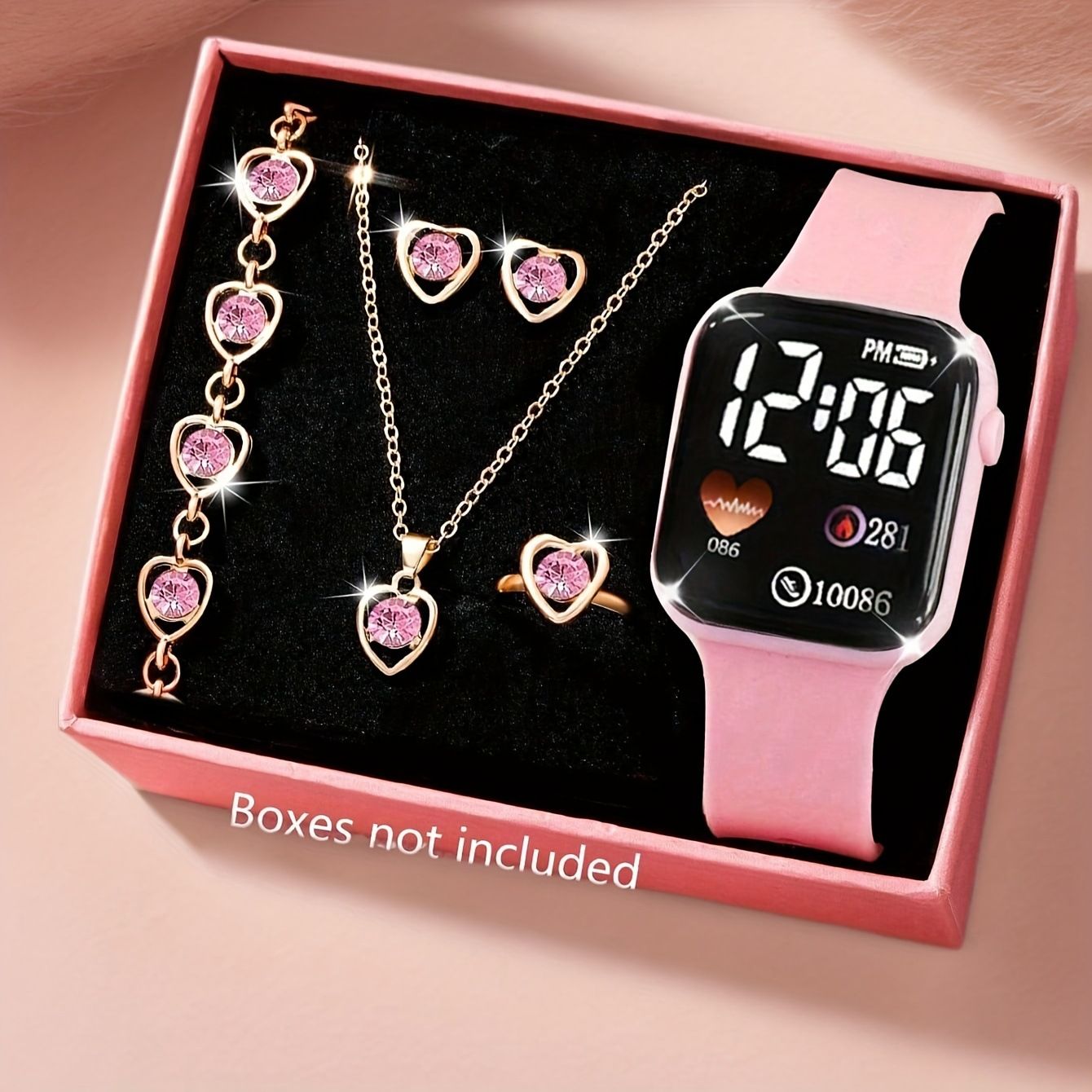 New Arrival Women's Minimalist Square LED Watch with Necklace Earrings Ring Set