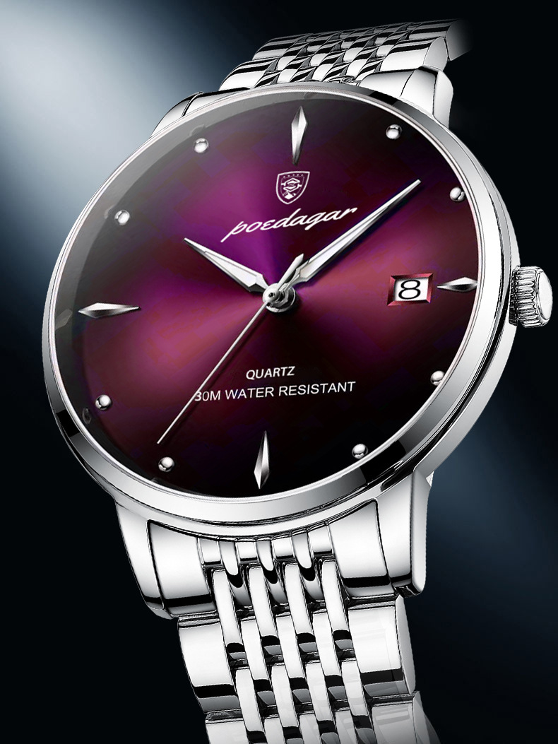POEDAGAR 868 OEM Stainless Steel Watch Clock New Fashion Men's Watches   30M Waterproof Luminous Watch | Ultra-Thin Quartz Wristwatch with Date Calendar | Classic Casual Dress Watch for Daily Use