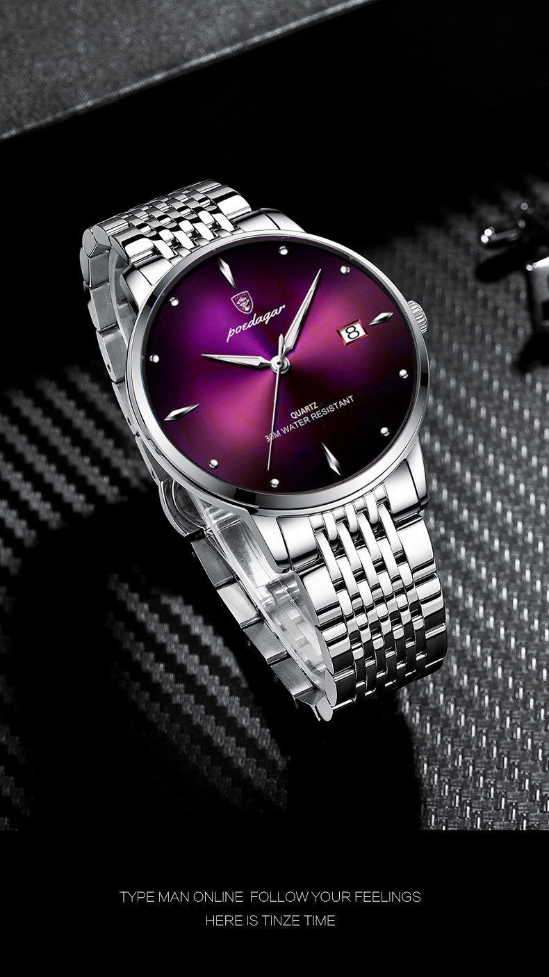 POEDAGAR 868 OEM Stainless Steel Watch Clock New Fashion Men's Watches   30M Waterproof Luminous Watch | Ultra-Thin Quartz Wristwatch with Date Calendar | Classic Casual Dress Watch for Daily Use