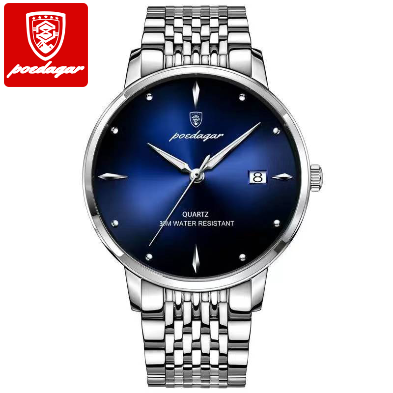 POEDAGAR 868 OEM Stainless Steel Watch Clock New Fashion Men's Watches   30M Waterproof Luminous Watch | Ultra-Thin Quartz Wristwatch with Date Calendar | Classic Casual Dress Watch for Daily Use