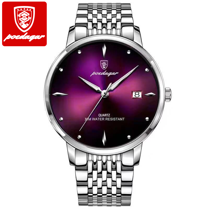 POEDAGAR 868 OEM Stainless Steel Watch Clock New Fashion Men's Watches   30M Waterproof Luminous Watch | Ultra-Thin Quartz Wristwatch with Date Calendar | Classic Casual Dress Watch for Daily Use