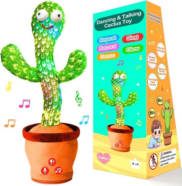 Dancing Talking Cactus Toy with Adjustable Volume, Interactive Cactus Baby Toys for 6-18 Months+, Upgraded Safe and Secure Plush Eyes Baby Toys, Birthday Gifts for Babies (Green)