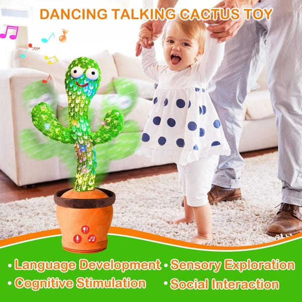 Dancing Talking Cactus Toy with Adjustable Volume, Interactive Cactus Baby Toys for 6-18 Months+, Upgraded Safe and Secure Plush Eyes Baby Toys, Birthday Gifts for Babies (Green)