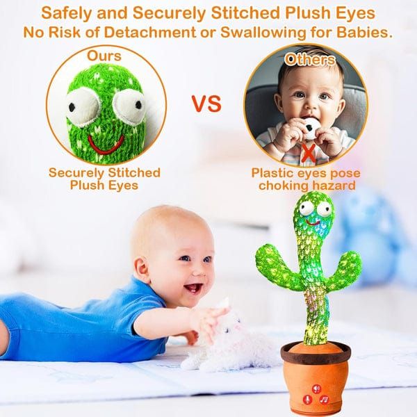 Dancing Talking Cactus Toy with Adjustable Volume, Interactive Cactus Baby Toys for 6-18 Months+, Upgraded Safe and Secure Plush Eyes Baby Toys, Birthday Gifts for Babies (Green)