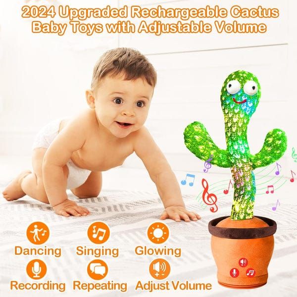 Dancing Talking Cactus Toy with Adjustable Volume, Interactive Cactus Baby Toys for 6-18 Months+, Upgraded Safe and Secure Plush Eyes Baby Toys, Birthday Gifts for Babies (Green)