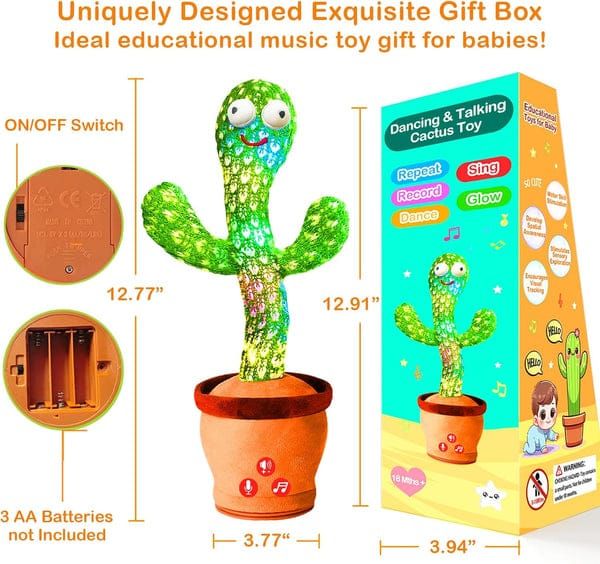 Dancing Talking Cactus Toy with Adjustable Volume, Interactive Cactus Baby Toys for 6-18 Months+, Upgraded Safe and Secure Plush Eyes Baby Toys, Birthday Gifts for Babies (Green)