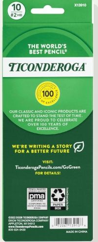 Ticonderoga X13910 Striped Wood-Cased Pencils, 2 HB Soft, Pre-Sharpened – 10 Count, Assorted Colors