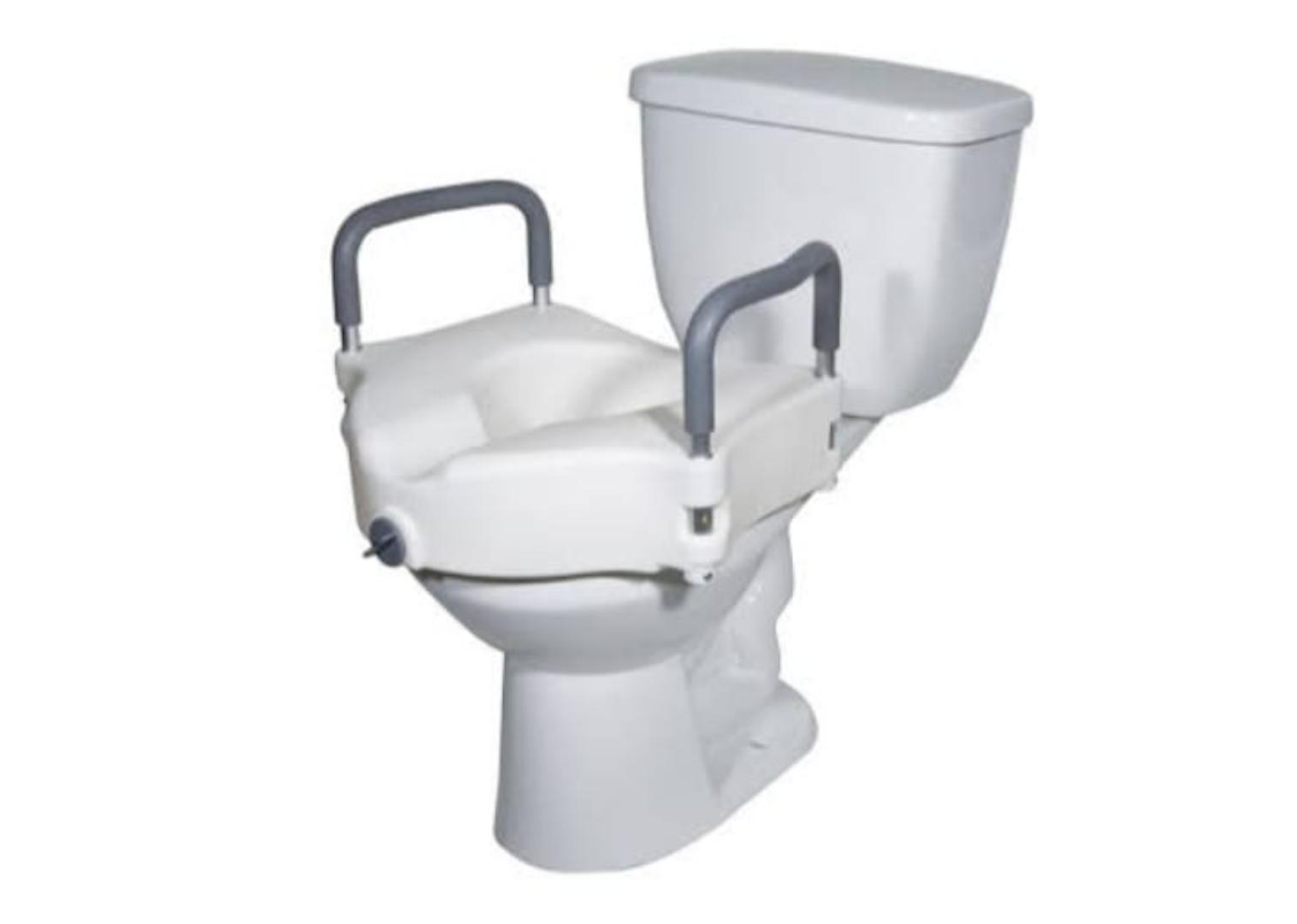 Raised toilet seat with armrest