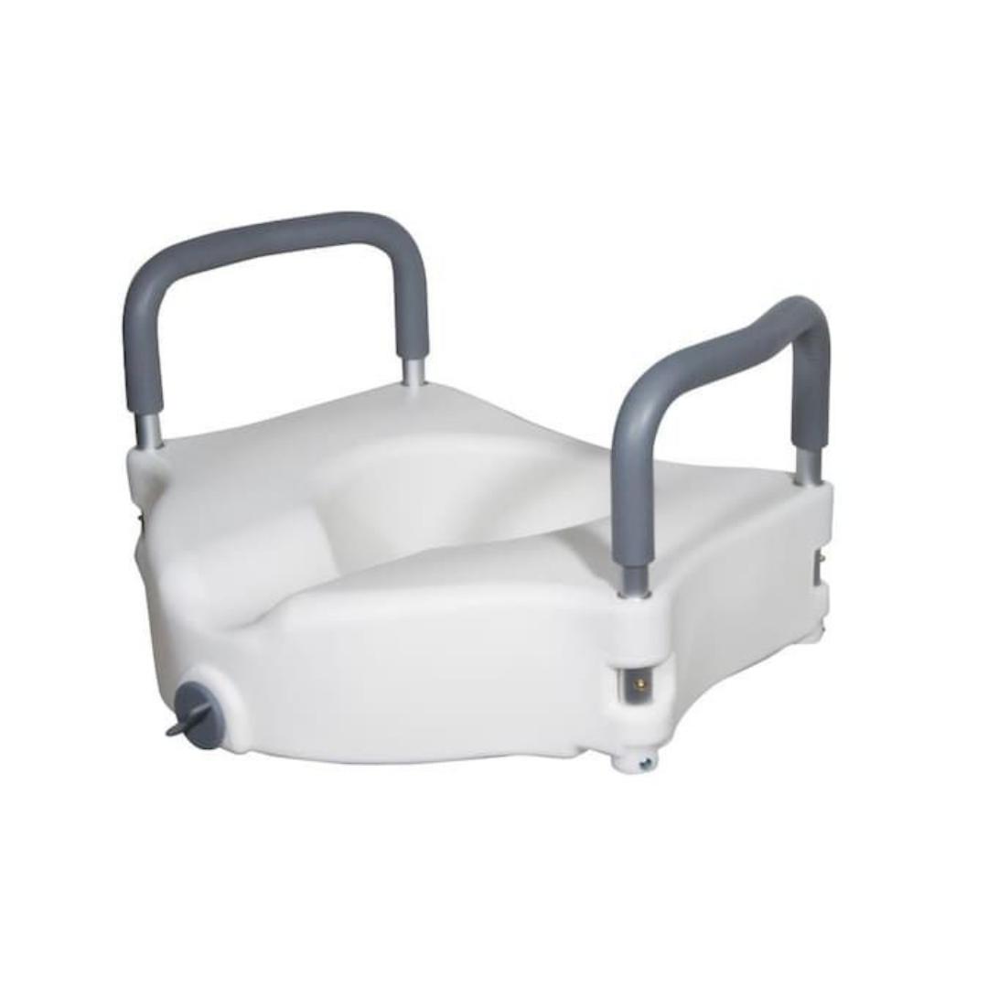 Raised toilet seat with armrest