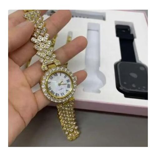 Smart Watch A58 Series Supports Bluetooth Call Wireless Charging Comes with Small Gold Watch Set Gift Box, Necklace, Earrings, Bracelet, Ring, Watch, Smartwatch for Valentines/birthday suprises/gifts