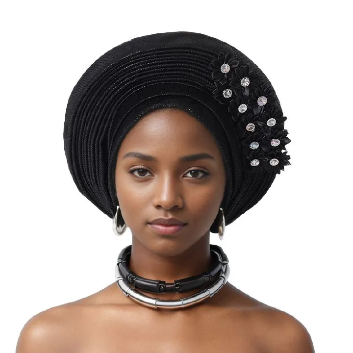 Bonded Heavy Industry Bright Silk Laminated Bandage Hat Wedding Party Aoto Gele Baotou Hat