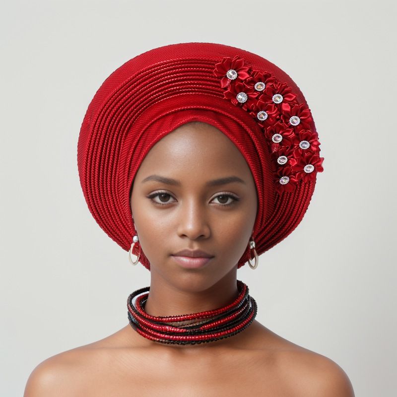 Bonded Heavy Industry Bright Silk Laminated Bandage Hat Wedding Party Aoto Gele Baotou Hat
