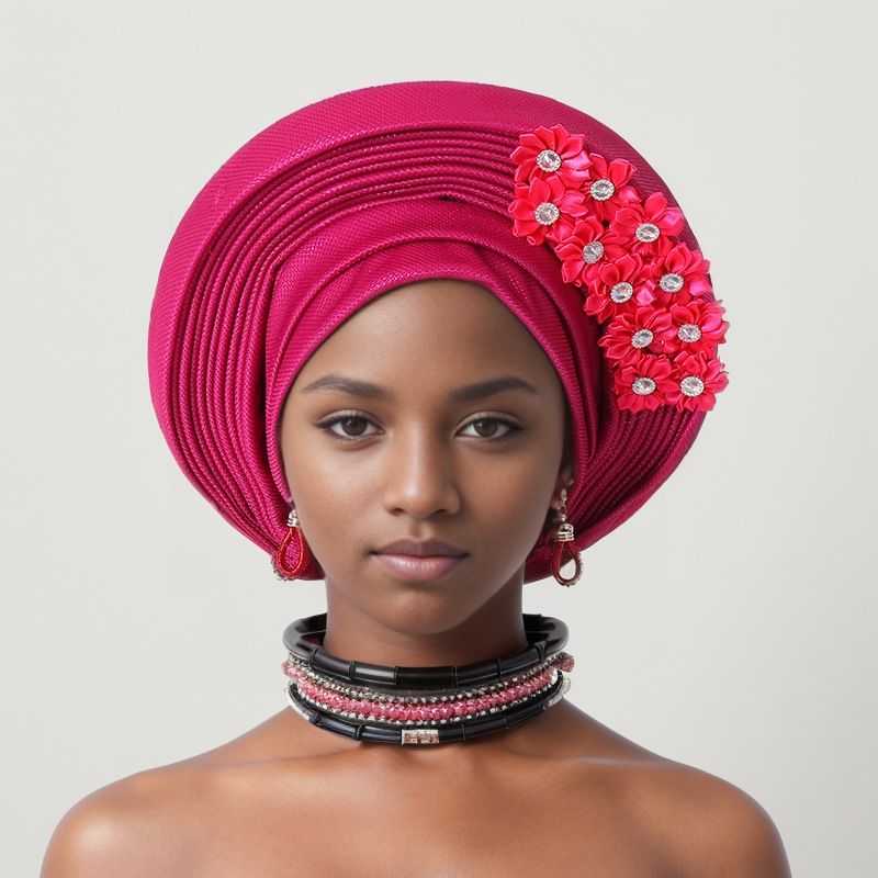Bonded Heavy Industry Bright Silk Laminated Bandage Hat Wedding Party Aoto Gele Baotou Hat