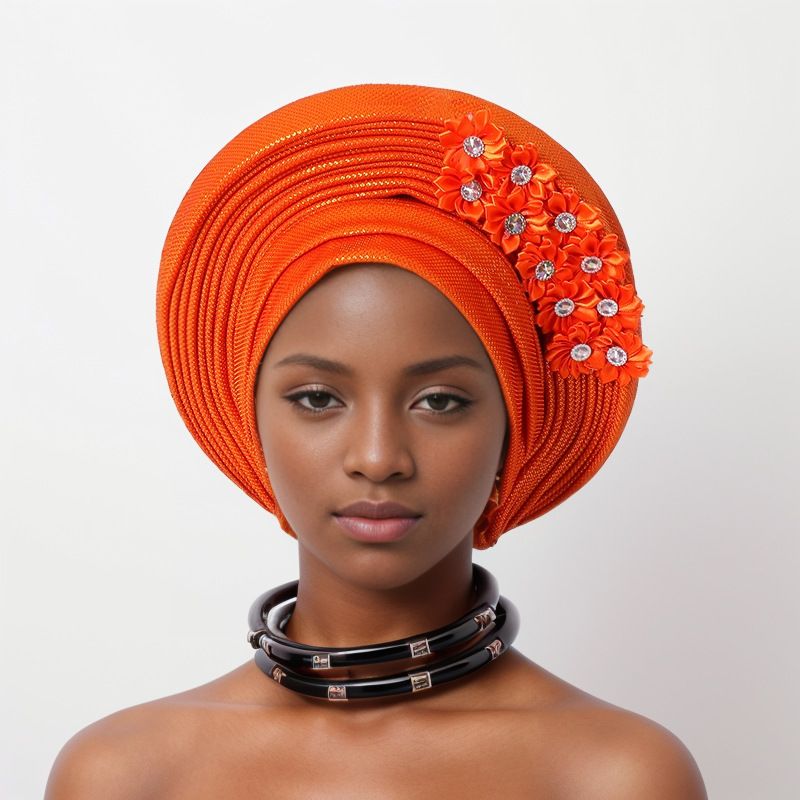 Bonded Heavy Industry Bright Silk Laminated Bandage Hat Wedding Party Aoto Gele Baotou Hat