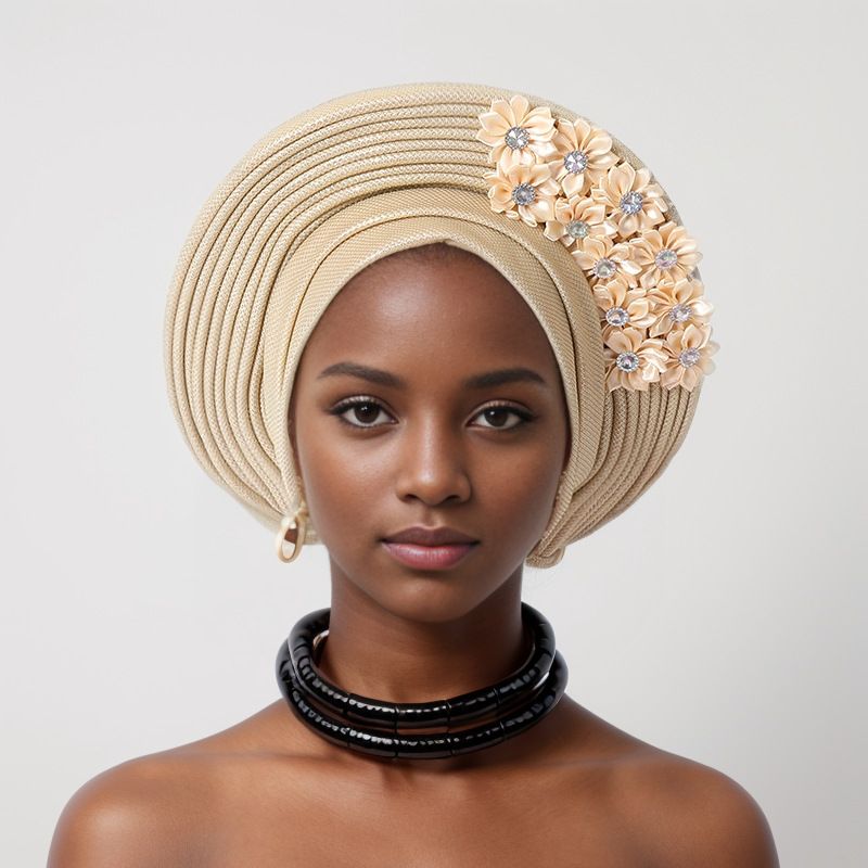 Bonded Heavy Industry Bright Silk Laminated Bandage Hat Wedding Party Aoto Gele Baotou Hat
