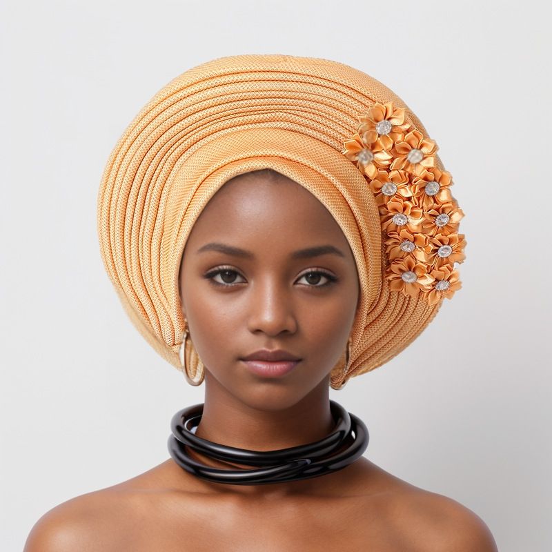 Bonded Heavy Industry Bright Silk Laminated Bandage Hat Wedding Party Aoto Gele Baotou Hat