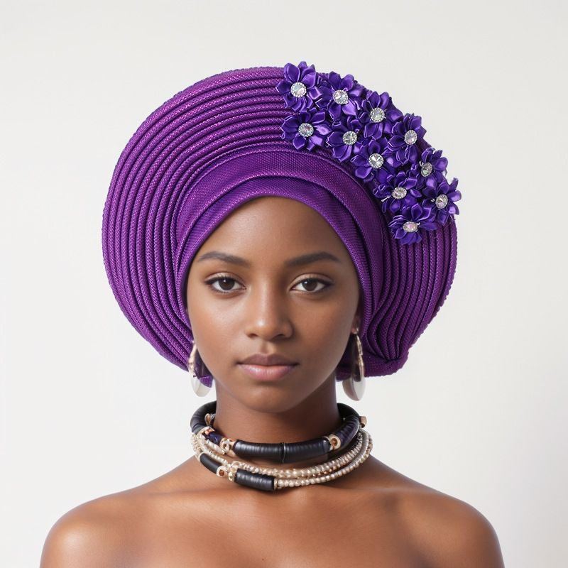 Bonded Heavy Industry Bright Silk Laminated Bandage Hat Wedding Party Aoto Gele Baotou Hat