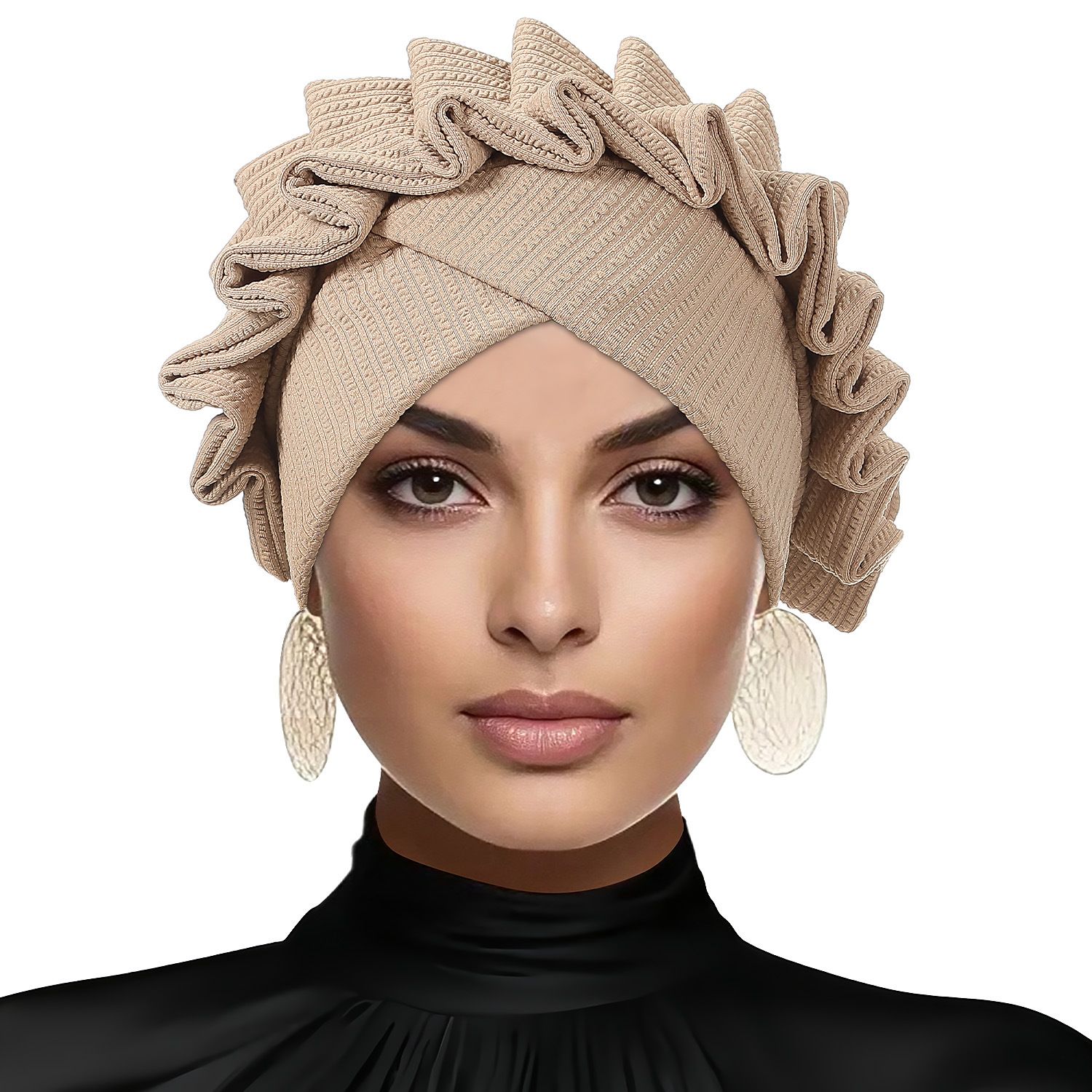 Wrinkled Flower Bud Exquisite Headscarf, Casual, Comfortable, Fashionable, Versatile, Warm, Cross Hat Edge With Folded Lace