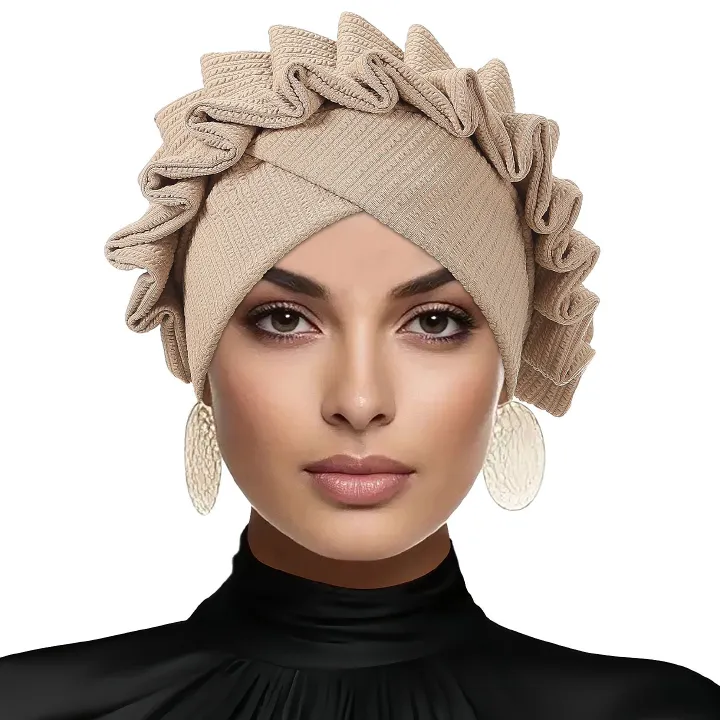 Wrinkled Flower Bud Exquisite Headscarf, Casual, Comfortable, Fashionable, Versatile, Warm, Cross Hat Edge With Folded Lace
