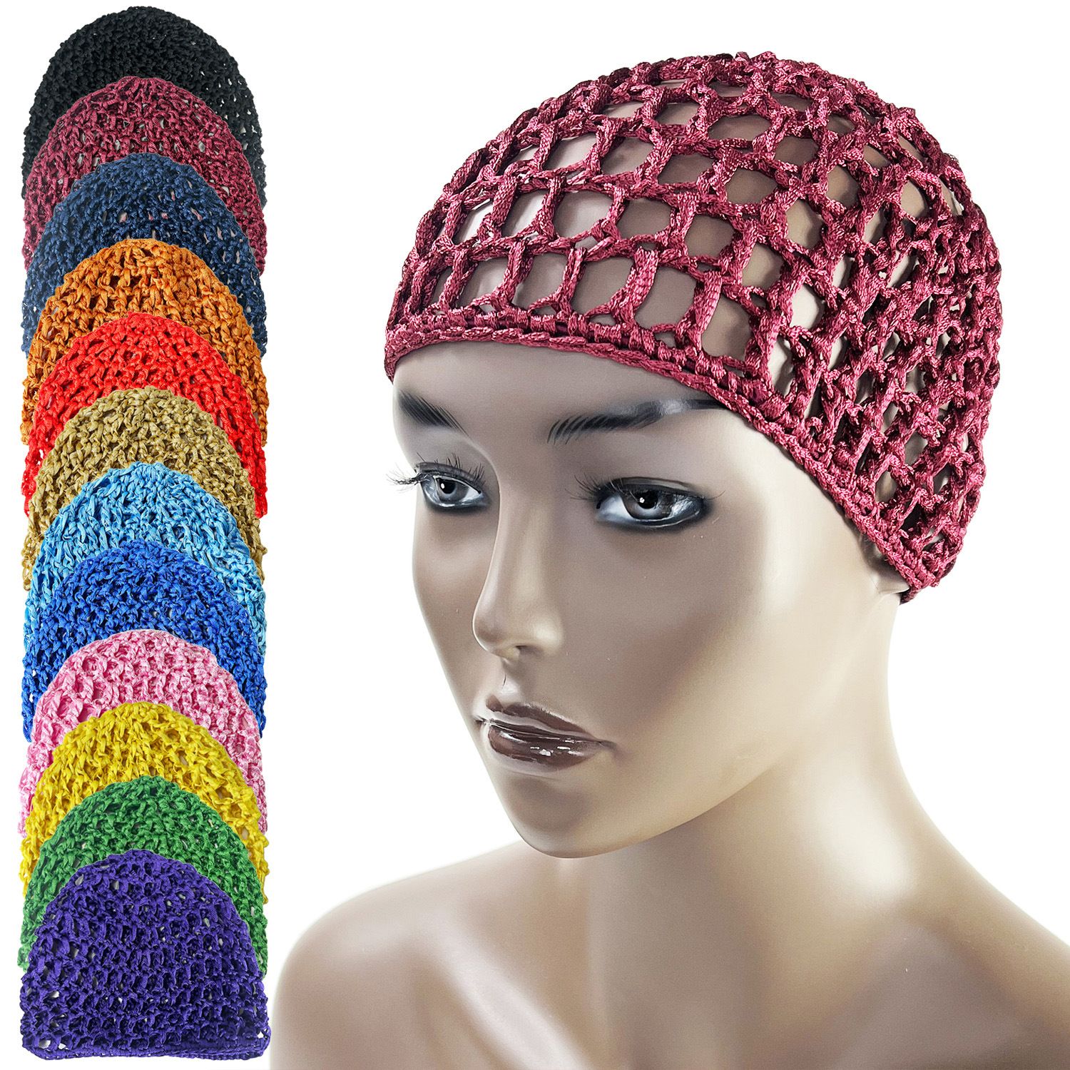 Hand Woven Nightcap, Wig, Mesh Pocket, Solid Color, Fashionable Knitted Hollow Yarn Hat