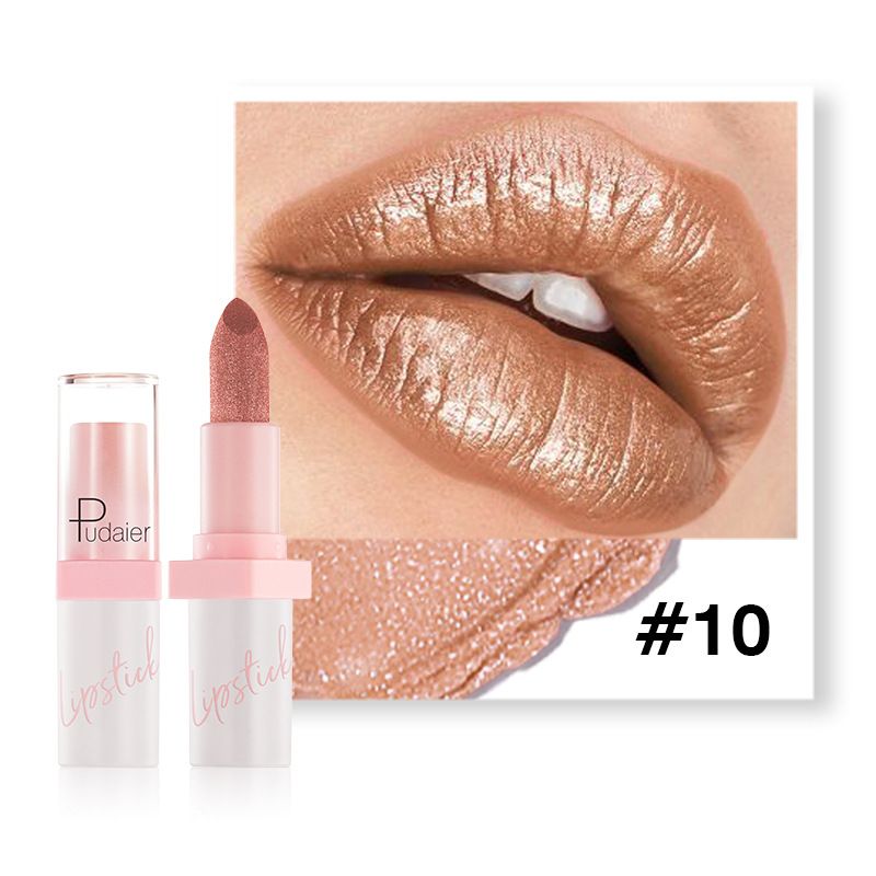 Pudaier - Metallic Pearl Lipstick Sparkling Lip Gloss 10 Color Lip Gloss