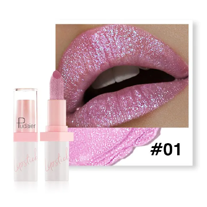 Pudaier - Metallic Pearl Lipstick Sparkling Lip Gloss 10 Color Lip Gloss
