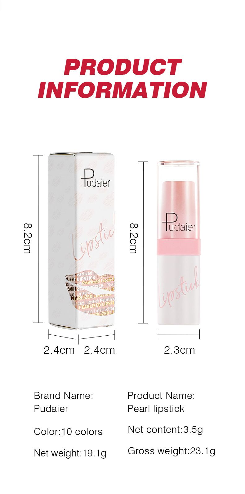 Pudaier - Metallic Pearl Lipstick Sparkling Lip Gloss 10 Color Lip Gloss