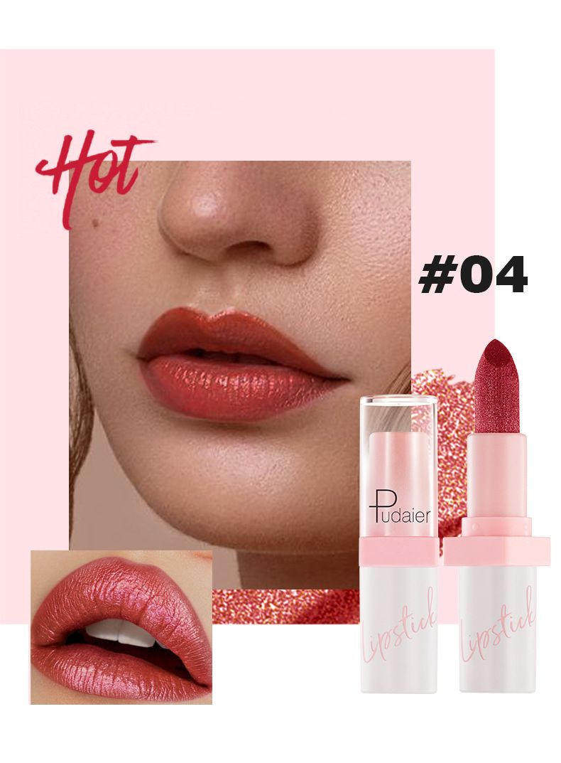 Pudaier - Metallic Pearl Lipstick Sparkling Lip Gloss 10 Color Lip Gloss