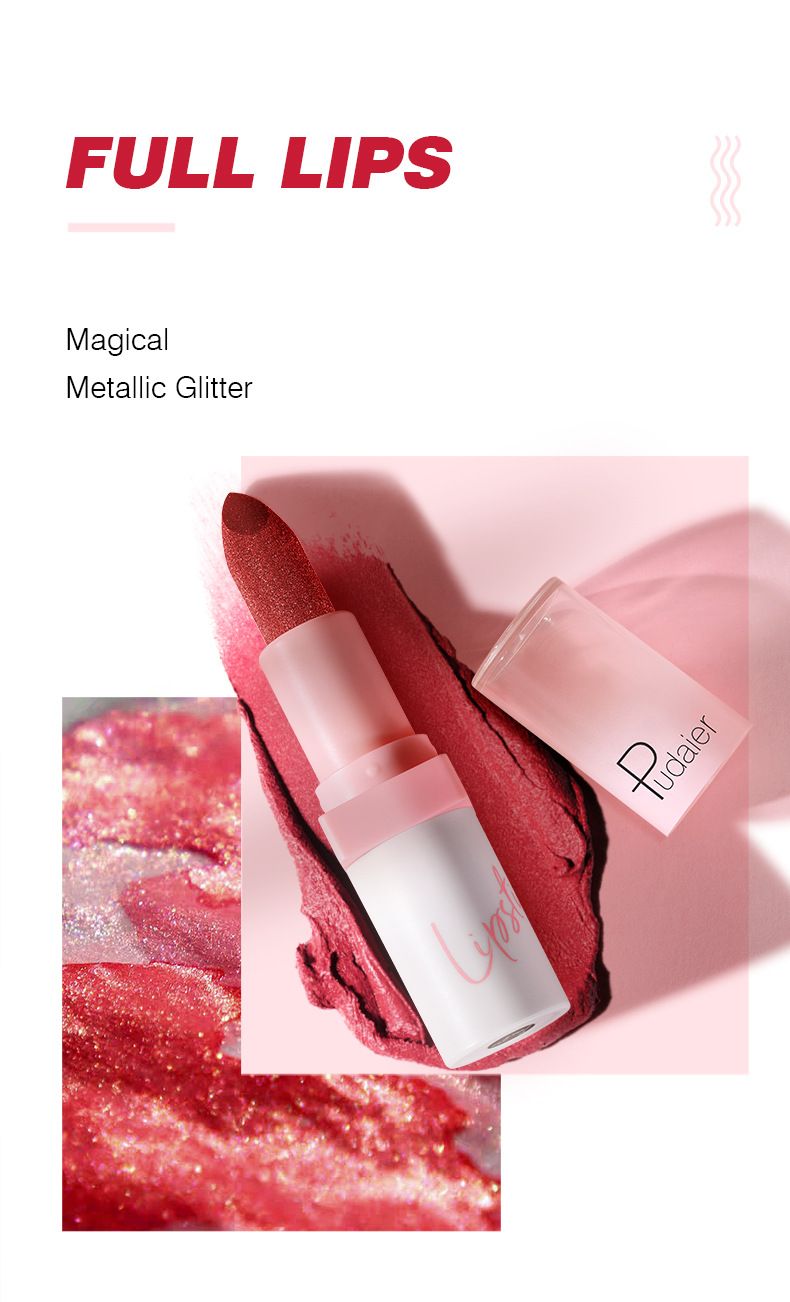 Pudaier - Metallic Pearl Lipstick Sparkling Lip Gloss 10 Color Lip Gloss