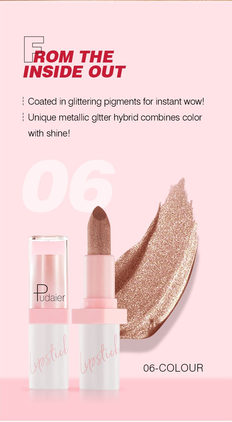 Pudaier - Metallic Pearl Lipstick Sparkling Lip Gloss 10 Color Lip Gloss
