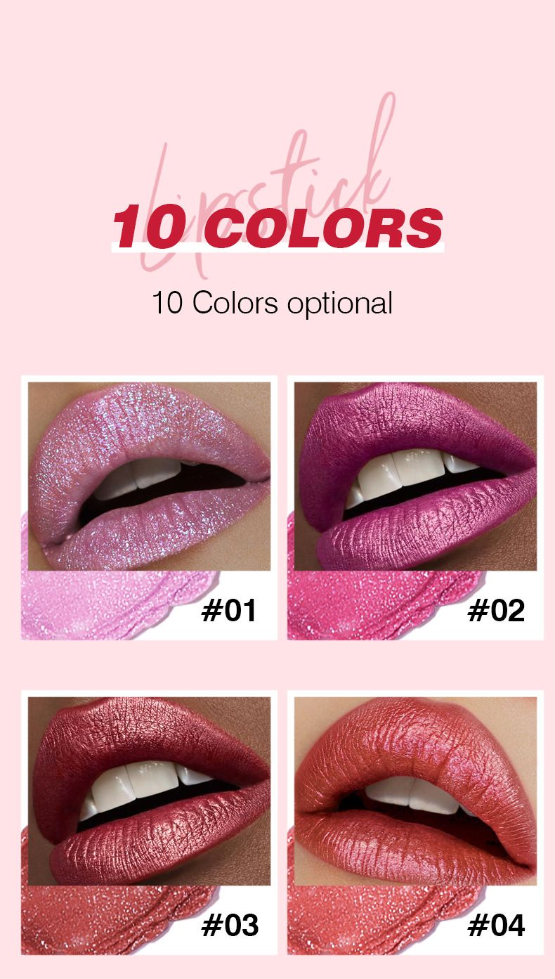 Pudaier - Metallic Pearl Lipstick Sparkling Lip Gloss 10 Color Lip Gloss