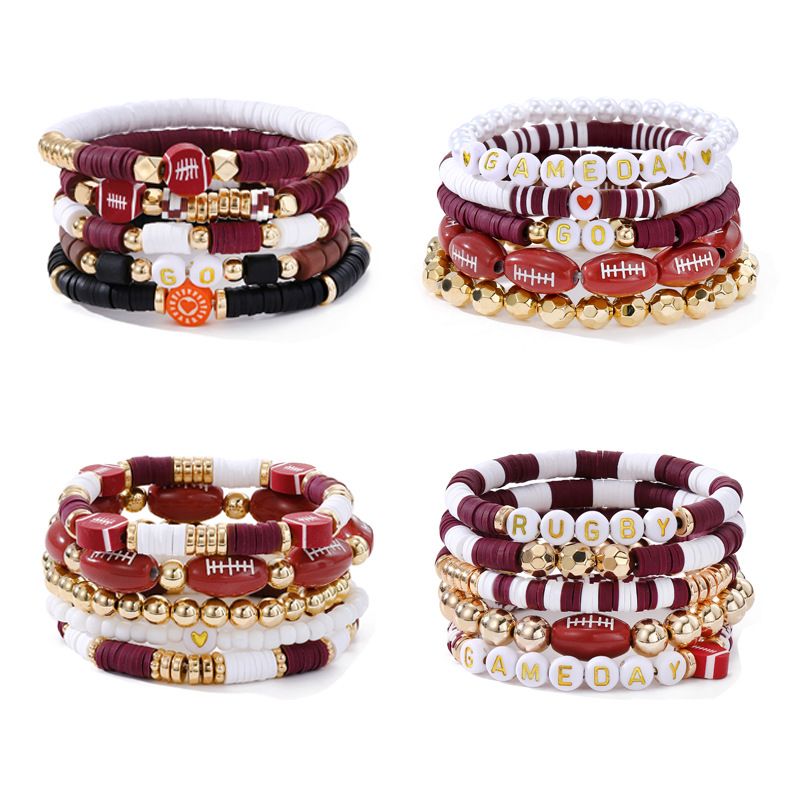 Rugby Set Bracelet, Personalized Letter Bead, Niche Multi-Layer Stacked Soft Ceramic Bracelet