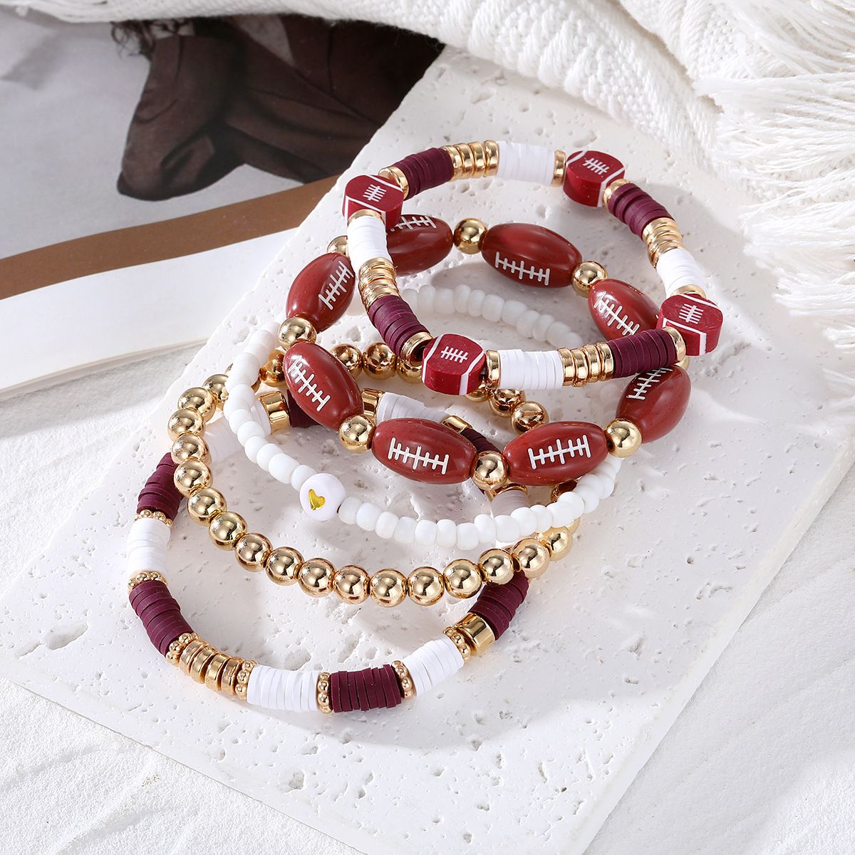 Rugby Set Bracelet, Personalized Letter Bead, Niche Multi-Layer Stacked Soft Ceramic Bracelet