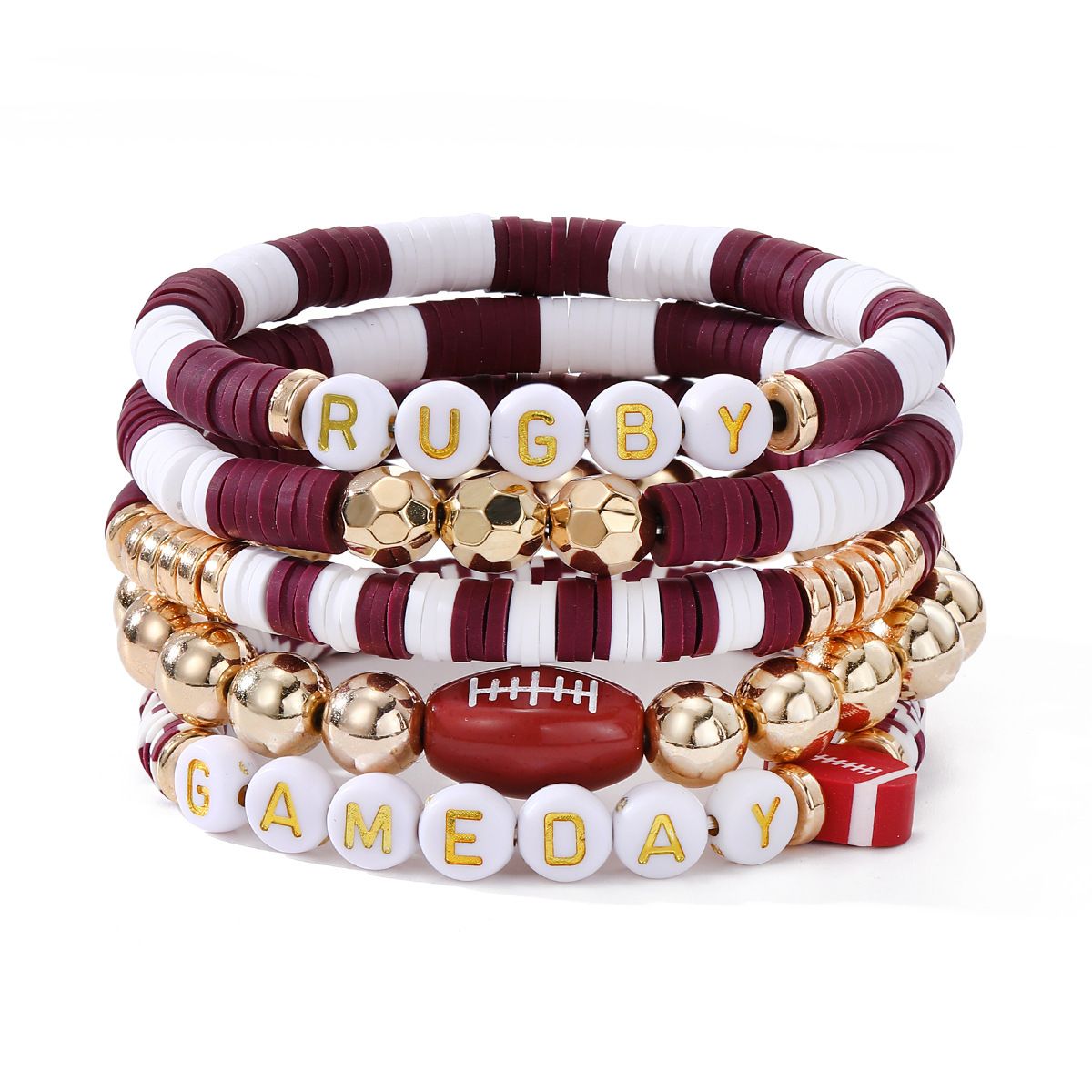 Rugby Set Bracelet, Personalized Letter Bead, Niche Multi-Layer Stacked Soft Ceramic Bracelet