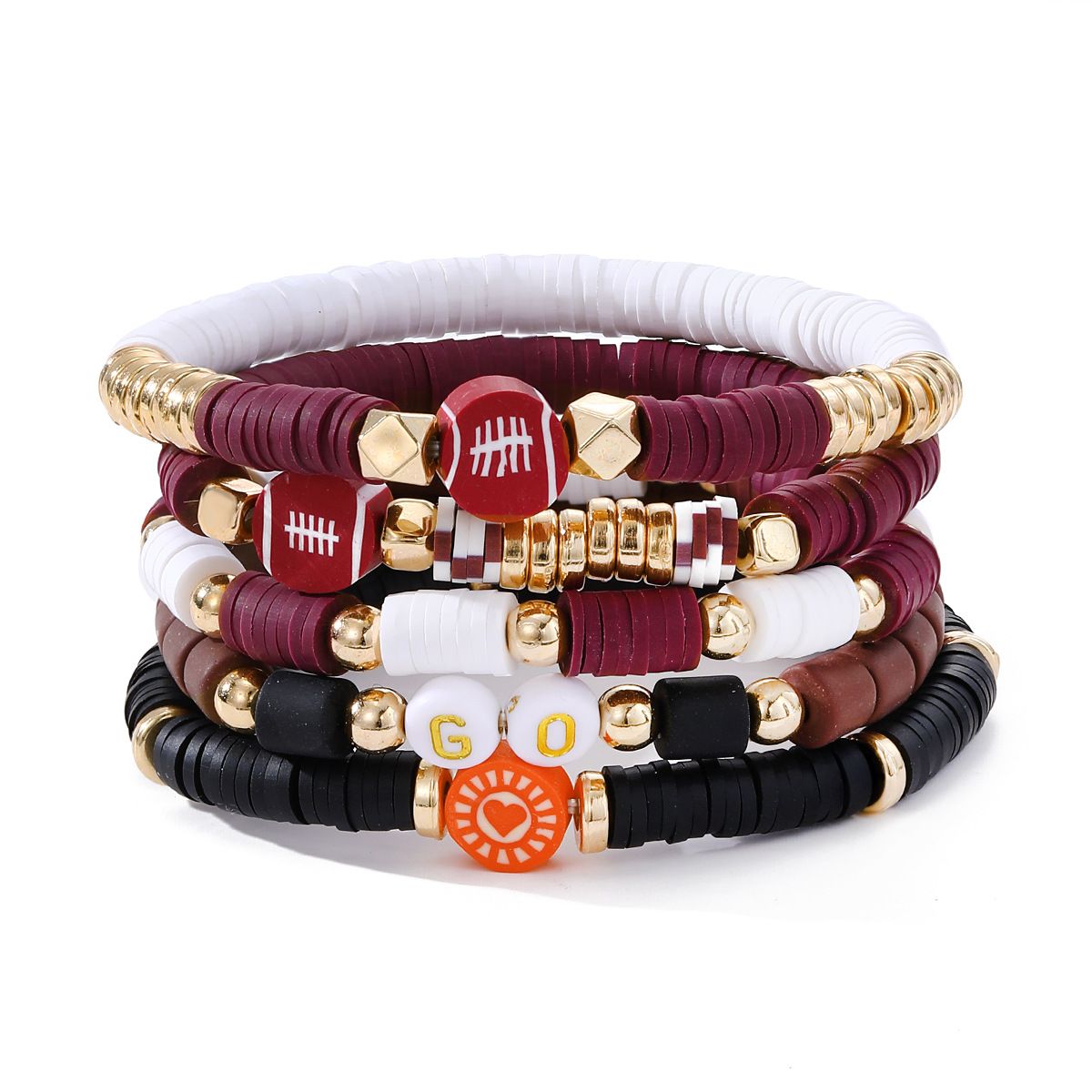 Rugby Set Bracelet, Personalized Letter Bead, Niche Multi-Layer Stacked Soft Ceramic Bracelet