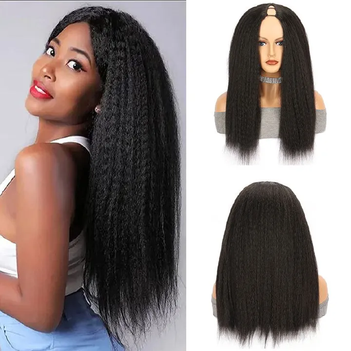 Wig Women's U Part Wig Synthetic Headset Black Long Straight Yaki Wig