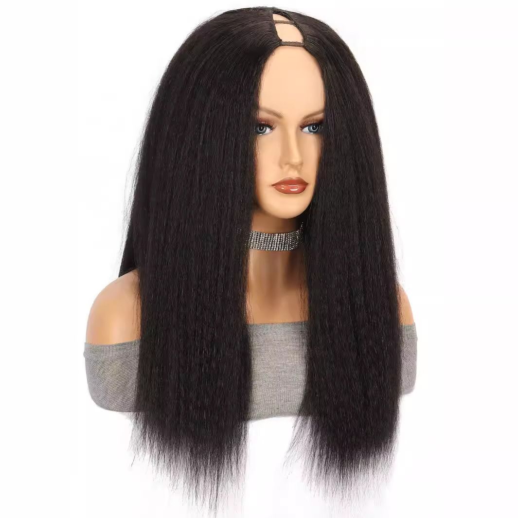 Wig Women's U Part Wig Synthetic Headset Black Long Straight Yaki Wig