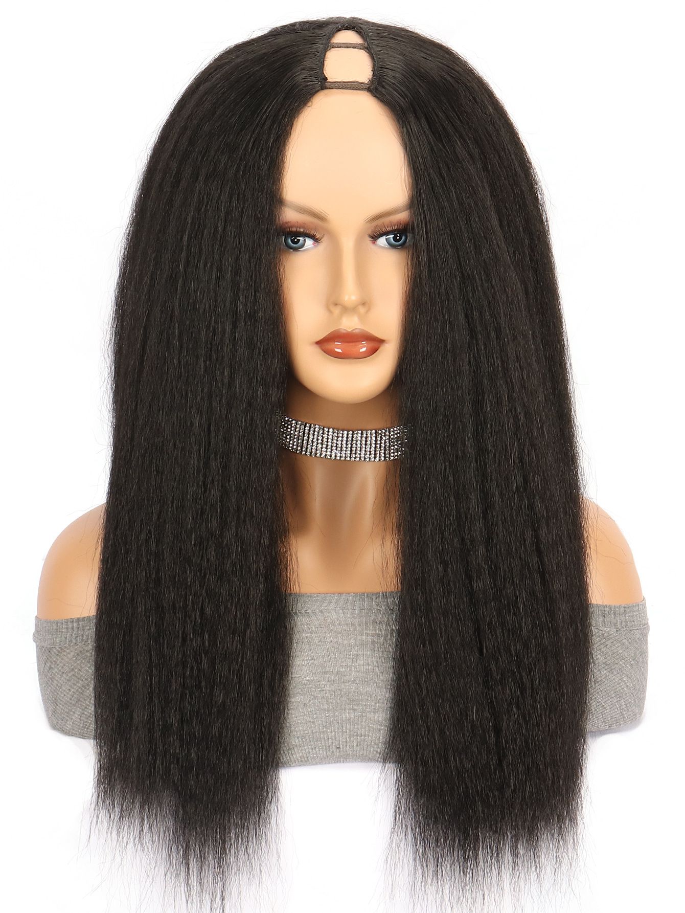 Wig Women's U Part Wig Synthetic Headset Black Long Straight Yaki Wig