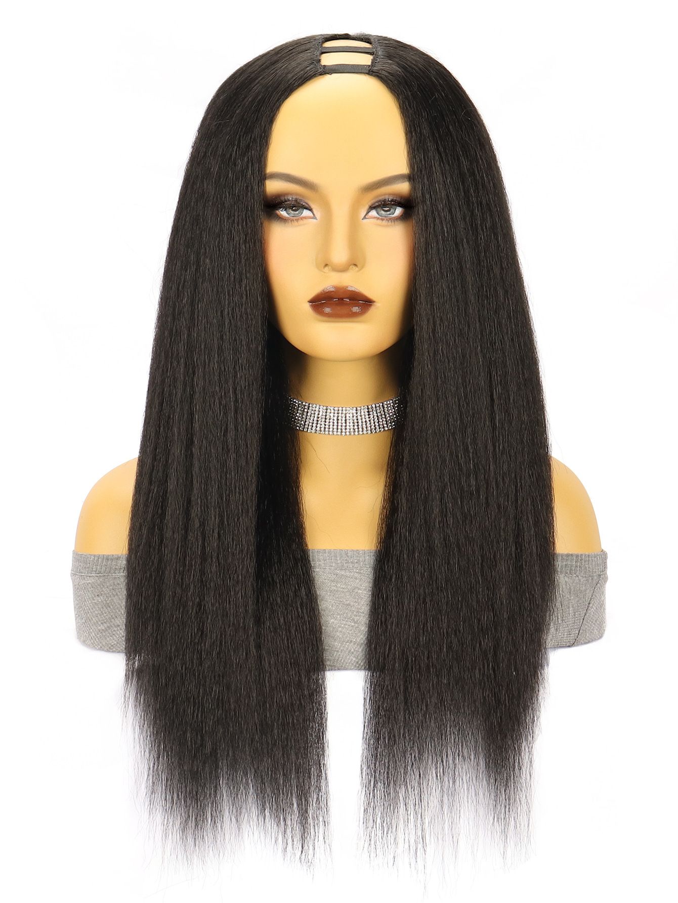 Wig Women's U Part Wig Synthetic Headset Black Long Straight Yaki Wig