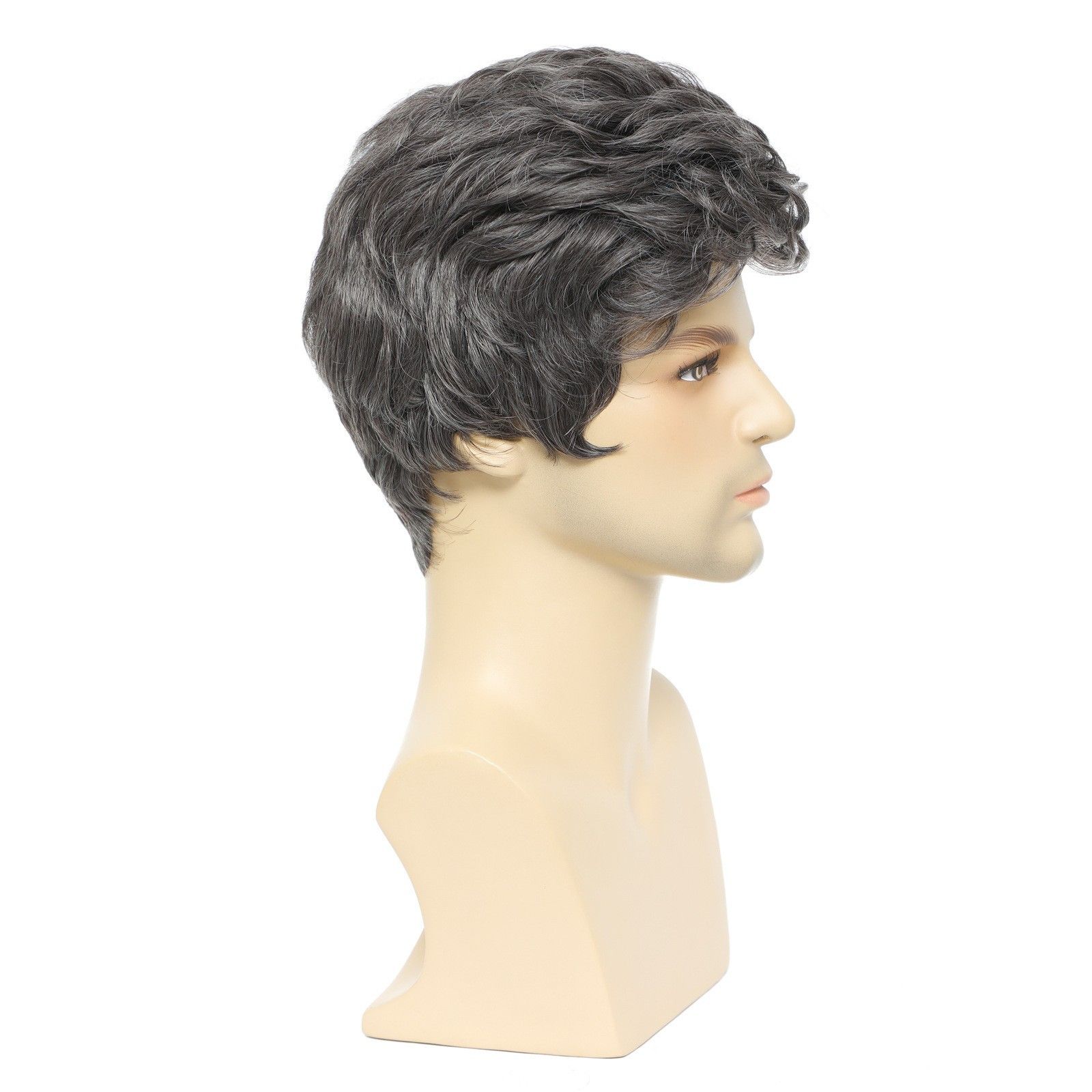 Men's Wig Gray Layered Natural Wig Headband High Temperature Silk Wig